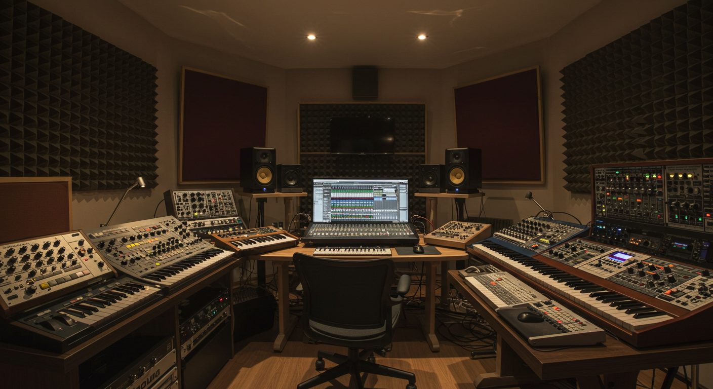 modern equipments composing music in a quite room