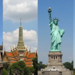 4 famous landmarks of Italy, Thai, the U.S., France at each corner